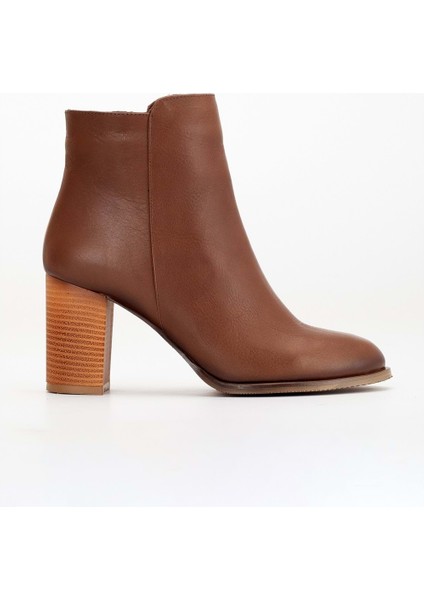 Kadın Deri Şık Topuklu Bot - Ceviz modelleri