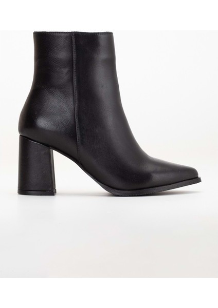 Kadın Deri Sivri Burun Kalın Topuklu Bot - Siyah modelleri