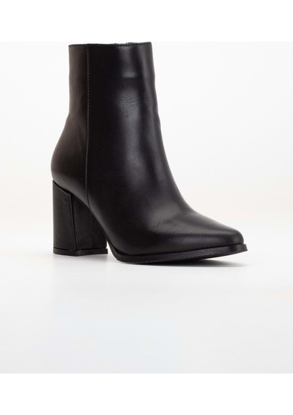 Kadın Deri Sivri Burun Kalın Topuklu Bot - Siyah fırsatları