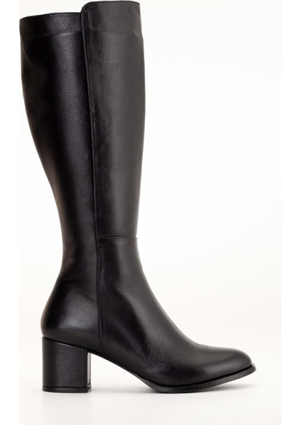 Kadın Deri Şık Topuklu Çizme - Siyah modelleri