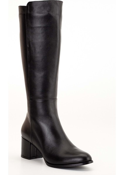 Kadın Deri Şık Topuklu Çizme - Siyah fırsatları