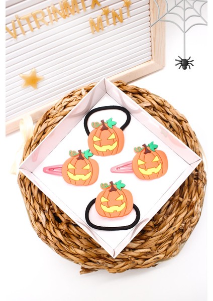 Cadılar Bayramı Için Turuncu Balkabağı Figürlü Toka Seti- Kutulu