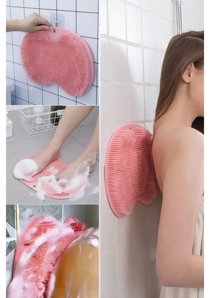 Krizantem Vantuzlu Banyo Fırçası - Masaj Pedi - Sırt Ayak Kesesi - Banyo Lifi - Banyo Duş Matı
