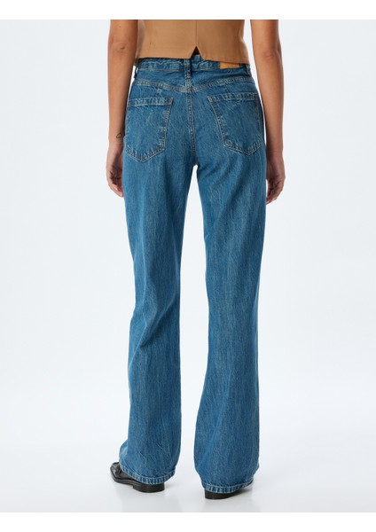 Düz Uzun Paça Kot Pantolon Standart Bel Düğmeli Pamuklu - Longer Straight Fit Jean fırsatları