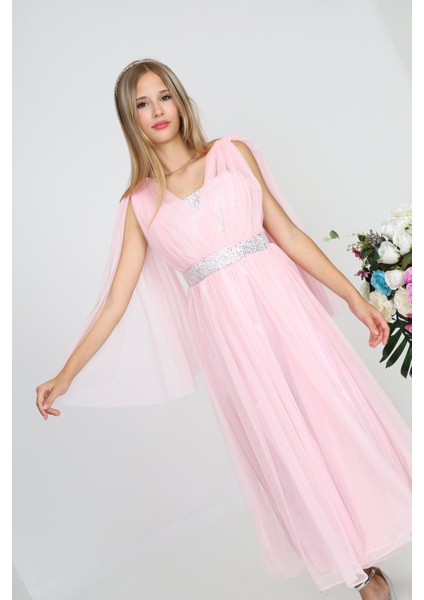 Genç/Kız Çocuk Payetli Açık Pembe Abiye Elbise&Düğün Kıyafeti-ABY-2028 fiyatları