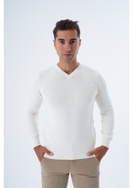 Erkek Ekru %100 Pamuk Bisiklet Yaka Triko Kazak TRIST-1102 fiyatları