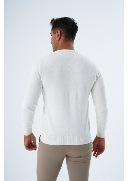 Erkek Ekru %100 Pamuk Bisiklet Yaka Triko Kazak TRIST-1102 indirimleri
