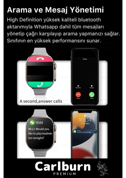 Ultra 7 In 1 Strap Bluetooth Arama Yanıtlama Bildirim Kasa Koruma Akıllı Saat + 7 Renkli Kordon