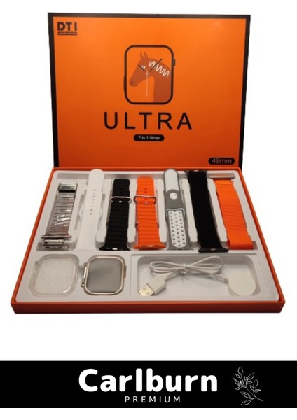 Ultra 7 In 1 Strap Bluetooth Arama Yanıtlama Bildirim Kasa Koruma Akıllı Saat + 7 Renkli Kordon