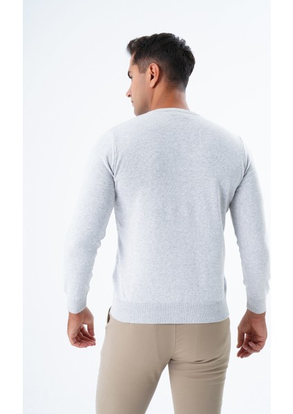 Erkek Gri %100 Pamuk Bisiklet Yaka Triko Kazak TRIST-1102 modelleri