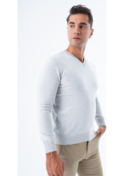 Erkek Gri %100 Pamuk Bisiklet Yaka Triko Kazak TRIST-1102 fırsatları