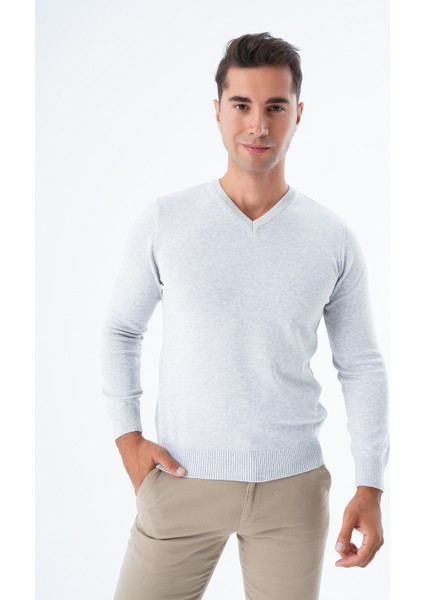 Erkek Gri %100 Pamuk Bisiklet Yaka Triko Kazak TRIST-1102 indirimleri