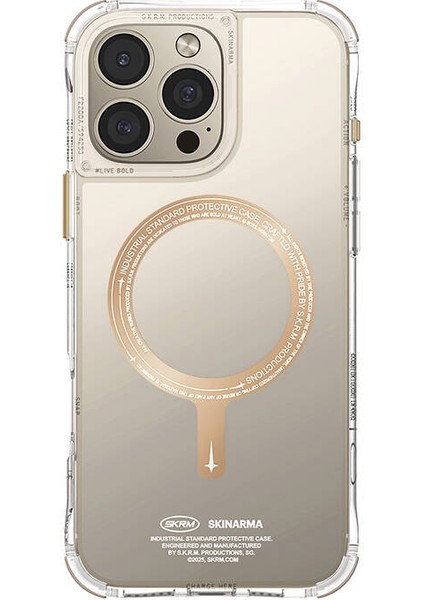 Apple iPhone 16 Pro Max Uyumlu Kılıf Magsafe Şarj Özellik Airbagli Şeffaf Saido Prime Kapak Gold