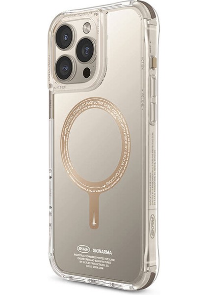 Apple iPhone 16 Pro Max Uyumlu Kılıf Magsafe Şarj Özellik Airbagli Şeffaf Saido Prime Kapak Gold modelleri