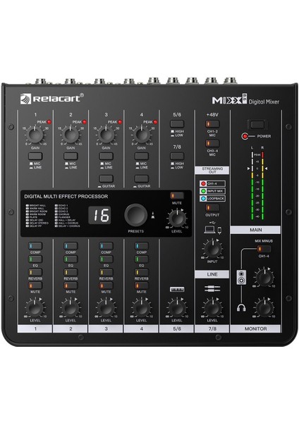MIXX8.6 8 Kanallı Efektli Dijital Podcast Canlı Yayın Ses Mikseri