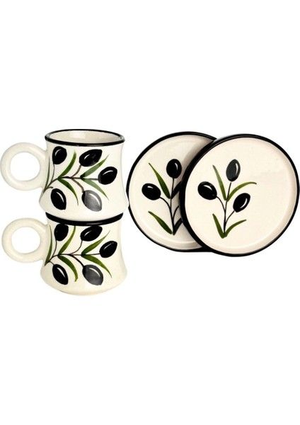 6’lı Takım Zeytin Desenli, El Yapımı Kazan Seramik Kahve Fincanı, Kahve Fincanı, Hand Made fiyatları