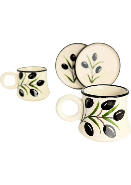 6’lı Takım Zeytin Desenli, El Yapımı Kazan Seramik Kahve Fincanı, Kahve Fincanı, Hand Made modelleri