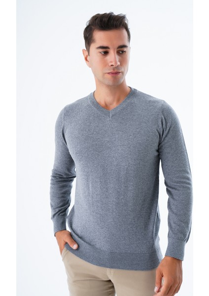 Erkek Koyu Gri %100 Pamuk Bisiklet Yaka Triko Kazak TRIST-1102
