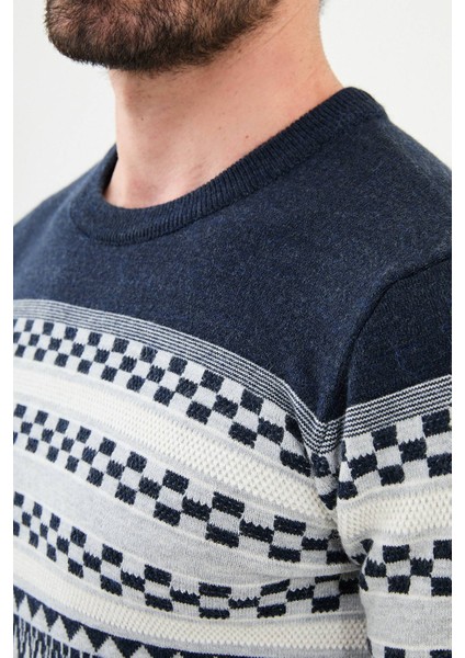 Desenli Gri Slim Fit Bisiklet Yaka Erkek Triko Kazak fiyatları