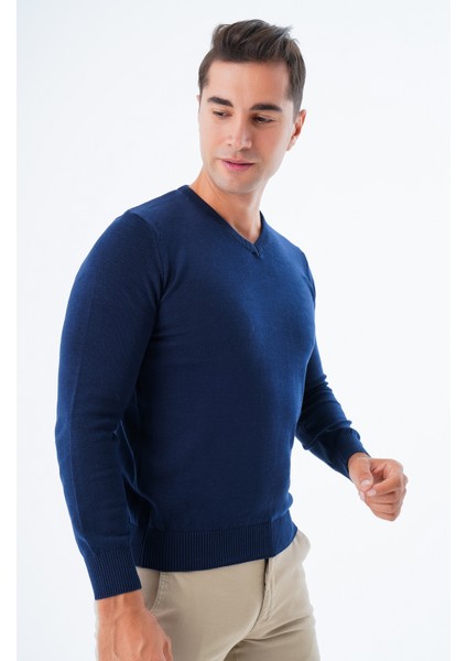 Erkek Lacivert %100 Pamuk Bisiklet Yaka Triko Kazak TRIST-1102 fiyatları