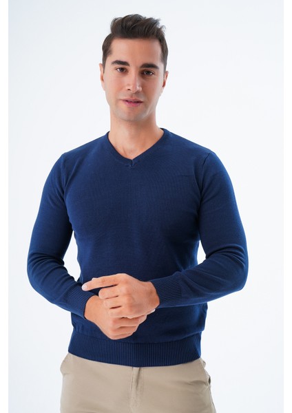 Erkek Lacivert %100 Pamuk Bisiklet Yaka Triko Kazak TRIST-1102 fırsatları