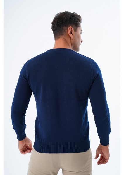 Erkek Lacivert %100 Pamuk Bisiklet Yaka Triko Kazak TRIST-1102 indirimleri