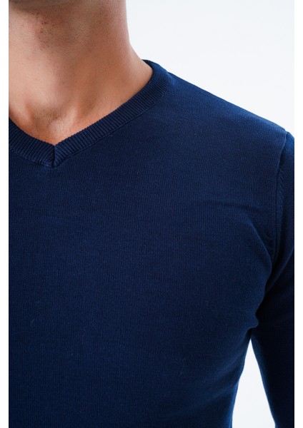 Erkek Lacivert %100 Pamuk Bisiklet Yaka Triko Kazak TRIST-1102