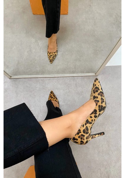 Marlowe Leopar Süet Stiletto Kadın Topuklu Ayakkabı