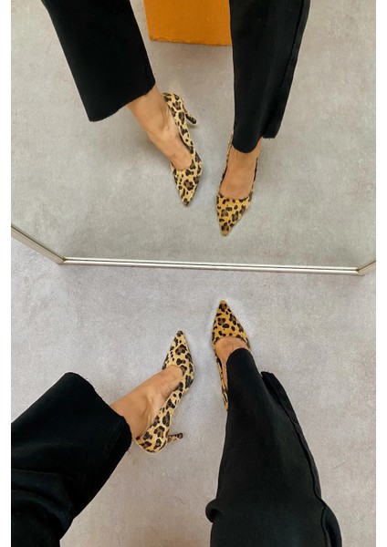 Marlowe Leopar Süet Stiletto Kadın Topuklu Ayakkabı