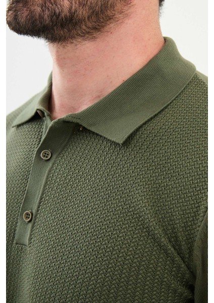 Desenli Haki Slim Fit Polo Yaka Erkek Triko Kazak fiyatları