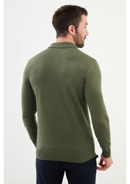 Desenli Haki Slim Fit Polo Yaka Erkek Triko Kazak modelleri