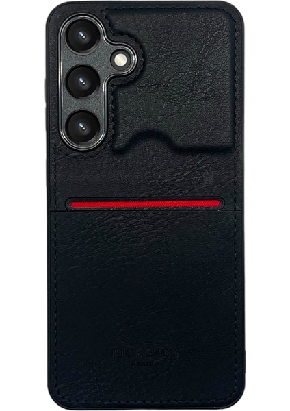 Samsung Galaxy A15 Kartlıklı Rich Boss Lüx Deri Kılıf Siyah