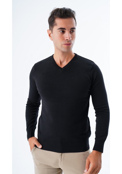 Erkek Siyah %100 Pamuk Bisiklet Yaka Triko Kazak TRIST-1102 modelleri