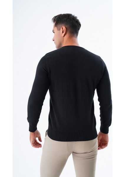 Erkek Siyah %100 Pamuk Bisiklet Yaka Triko Kazak TRIST-1102 fırsatları