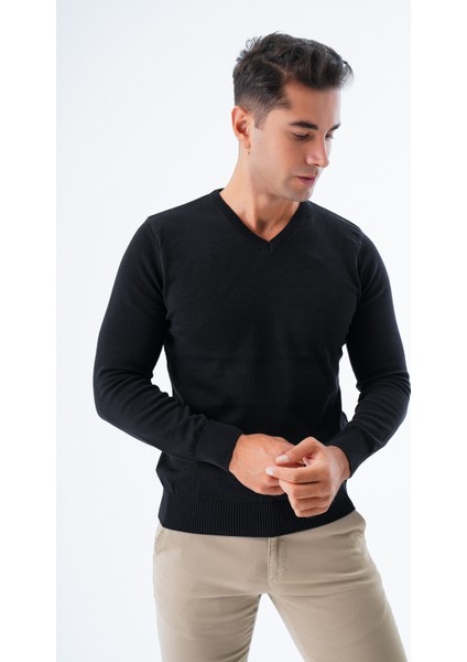 Erkek Siyah %100 Pamuk Bisiklet Yaka Triko Kazak TRIST-1102 indirimleri