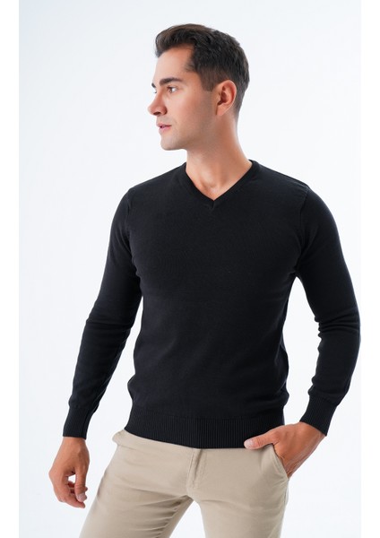 Erkek Siyah %100 Pamuk Bisiklet Yaka Triko Kazak TRIST-1102