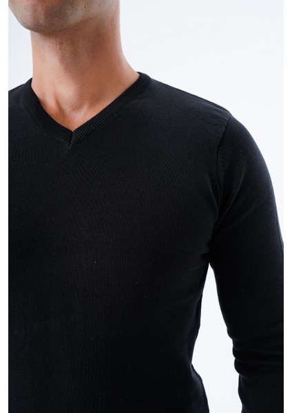 Erkek Siyah %100 Pamuk Bisiklet Yaka Triko Kazak TRIST-1102