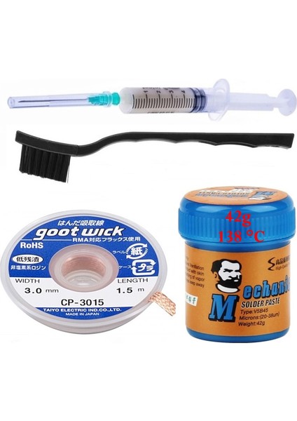 Mchanc Krem Lehim Solder Paste 138°C SN42Bİ58 42G Flux Lehim Toplama CP-3015 Lehim Emme Teli 3,0 mm