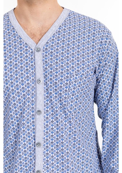 Erkek Boydan Düğmeli Uzun Kol Pijama Takımı Gri
