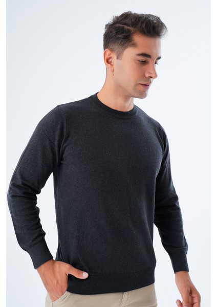 Erkek Antrasit %100 Pamuk Bisiklet Yaka Triko Kazak TRIST-1101 modelleri