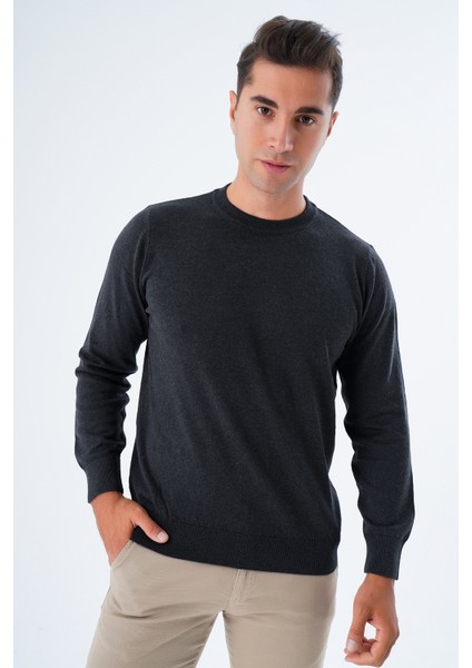 Erkek Antrasit %100 Pamuk Bisiklet Yaka Triko Kazak TRIST-1101 indirimleri