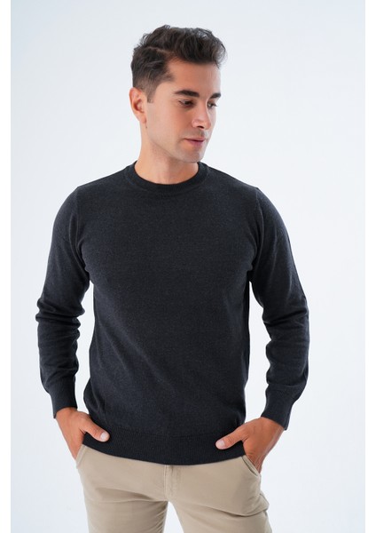 Erkek Antrasit %100 Pamuk Bisiklet Yaka Triko Kazak TRIST-1101