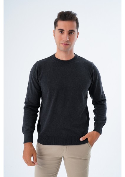 Erkek Antrasit %100 Pamuk Bisiklet Yaka Triko Kazak TRIST-1101