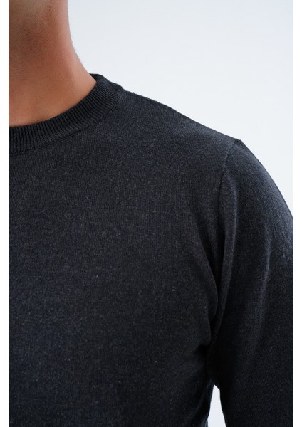 Erkek Antrasit %100 Pamuk Bisiklet Yaka Triko Kazak TRIST-1101