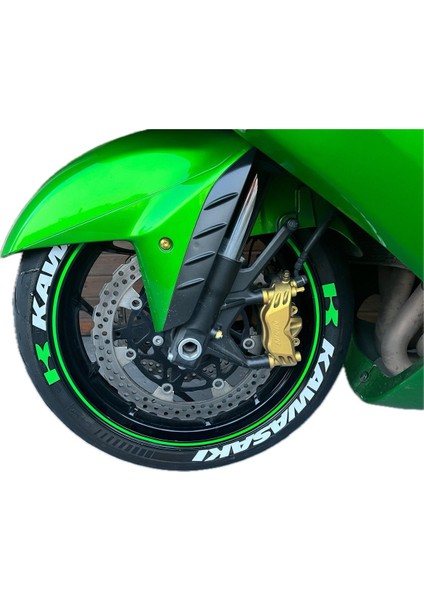 Kawasaki Lastik Yazısı 8Adet Lastik Stickeri 15-21 Inç Arası Uyumlu Lastik Stiker Beyaz