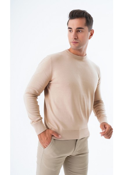 Erkek Bej %100 Pamuk Bisiklet Yaka Triko Kazak TRIST-1101 fiyatları