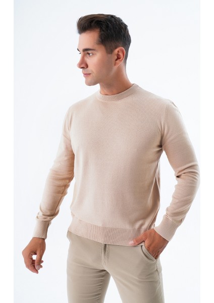 Erkek Bej %100 Pamuk Bisiklet Yaka Triko Kazak TRIST-1101 indirimleri