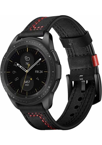 ​​galaxy Watch 46MM (22MM) Uyumlu Krd-19 Deri Kordon Zore - Siyah