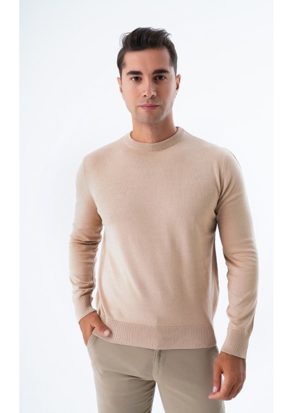 Erkek Bej %100 Pamuk Bisiklet Yaka Triko Kazak TRIST-1101 fırsatları