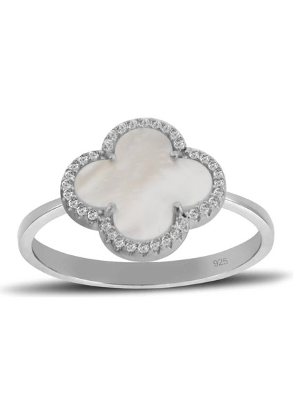 925 Ayar Gümüş Sedef Taşlı Yonca Yüzük